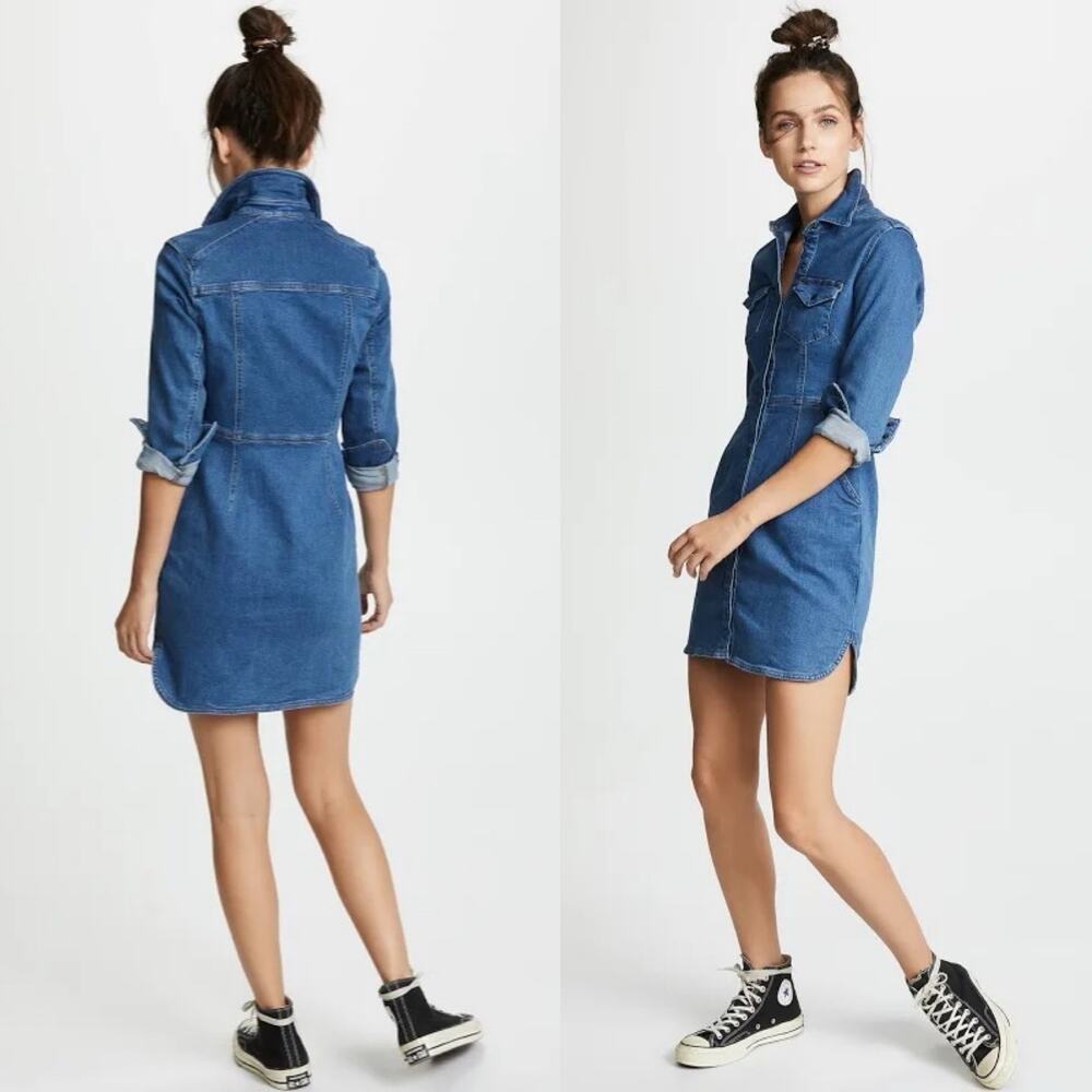 Free People Dynomite Snap Front Collared Denim Mini Shirt Dress Size Small